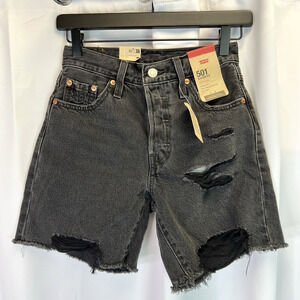 NWT Levi's 501 Black Denim High Rise Cut Off Jean Shorts Women's 23 distressed